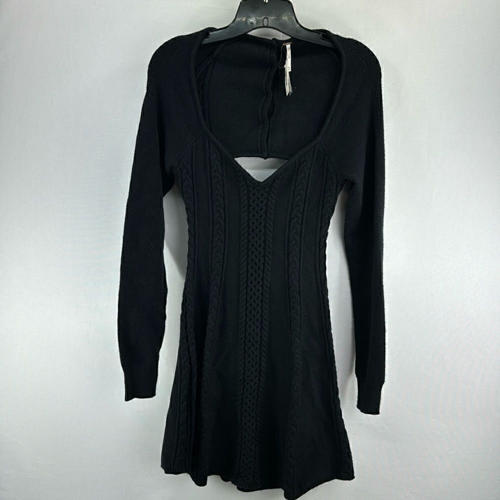 Free People Small World Long-Sleeve Dress- Black- Size Medium- NWT